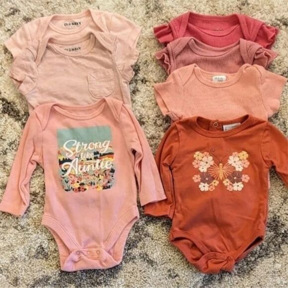 0-3M Baby Girl Onesie Bodysuit Bundle Long Short Sleeve Pink Butterfly Fall - Picture 1 of 8